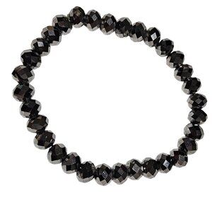 Black Beaded Stretch Bracelet Faceted Beads Minimalist Fashion Jewelry Women